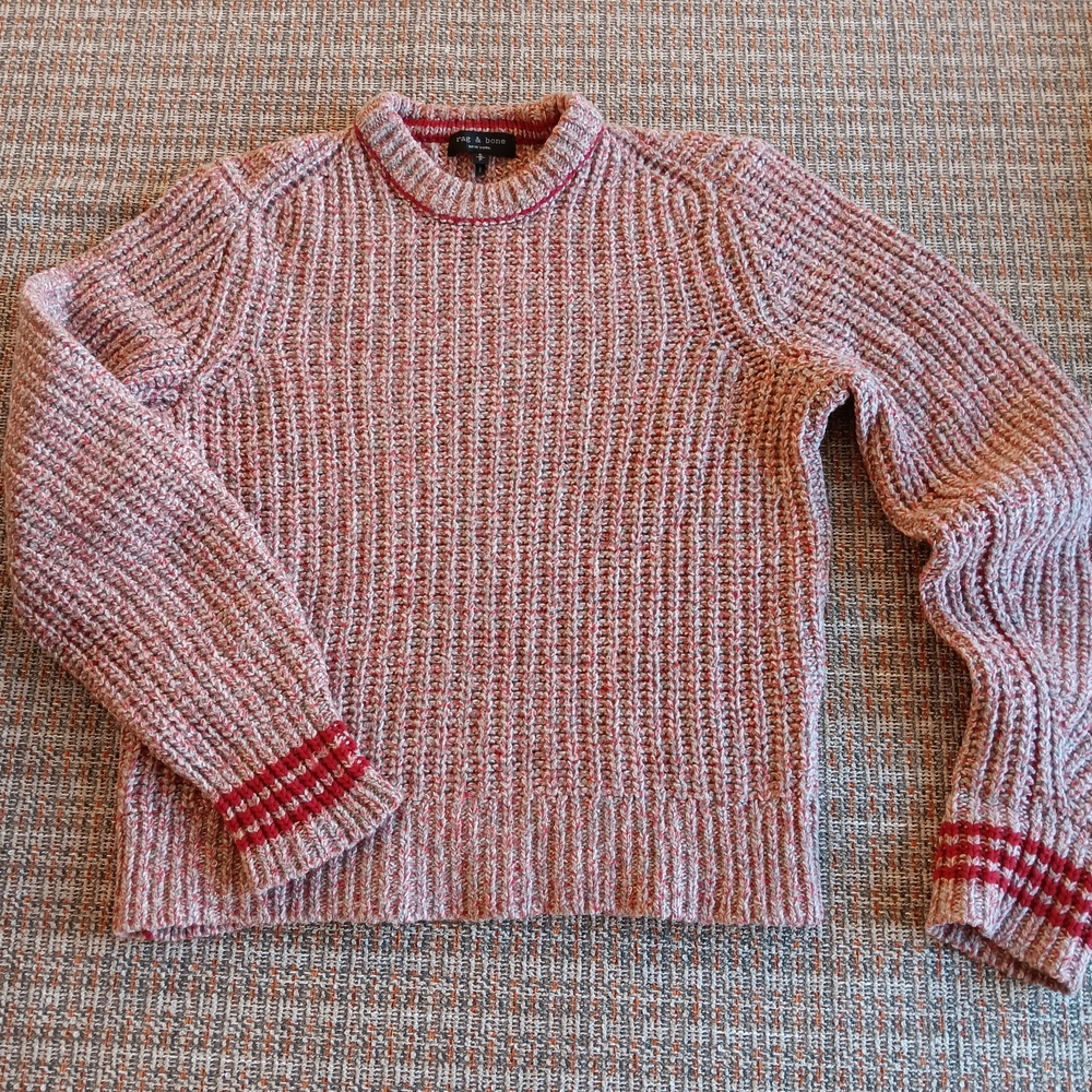 rag & bone Women's Pink Textured Crewneck Sweater